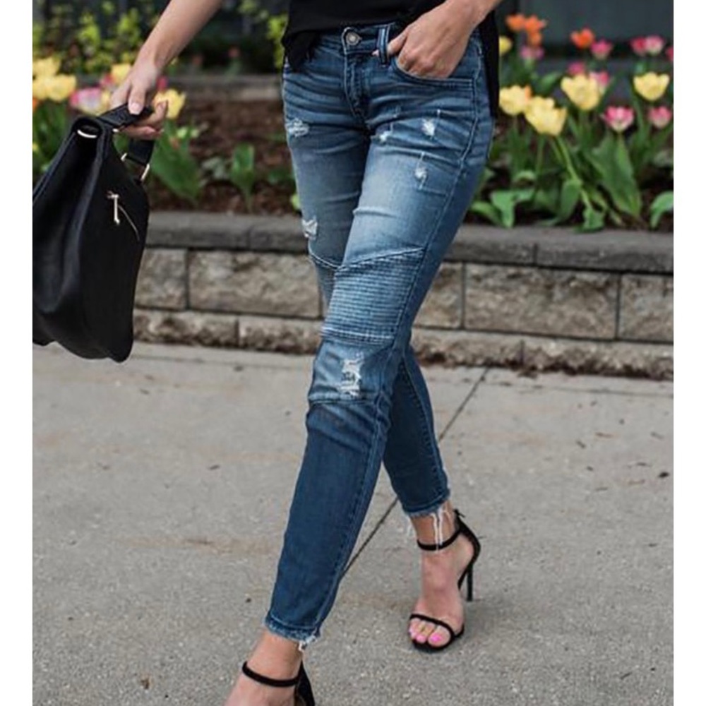 Moto Distressed Skinny Jeans - Picture 3 of 7